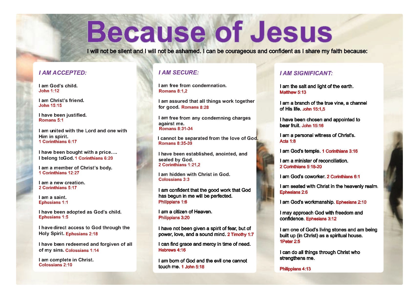 Because of Jesus: I am a Accepted, I am Secure, I am Significant.