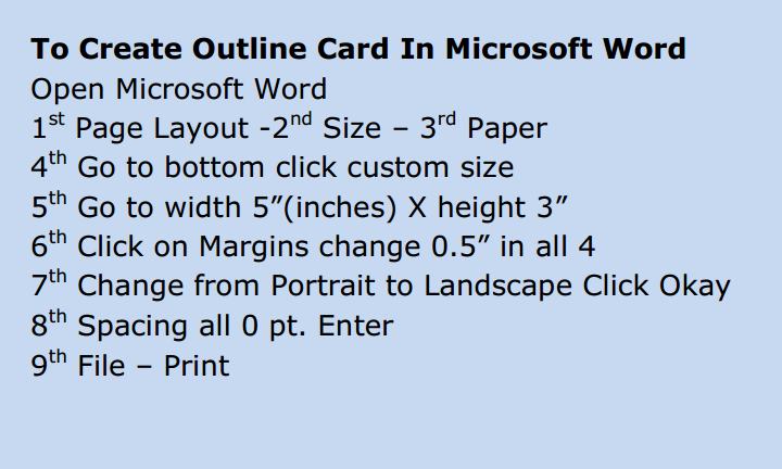 To Creat a Outline Card in Microsoft Word.