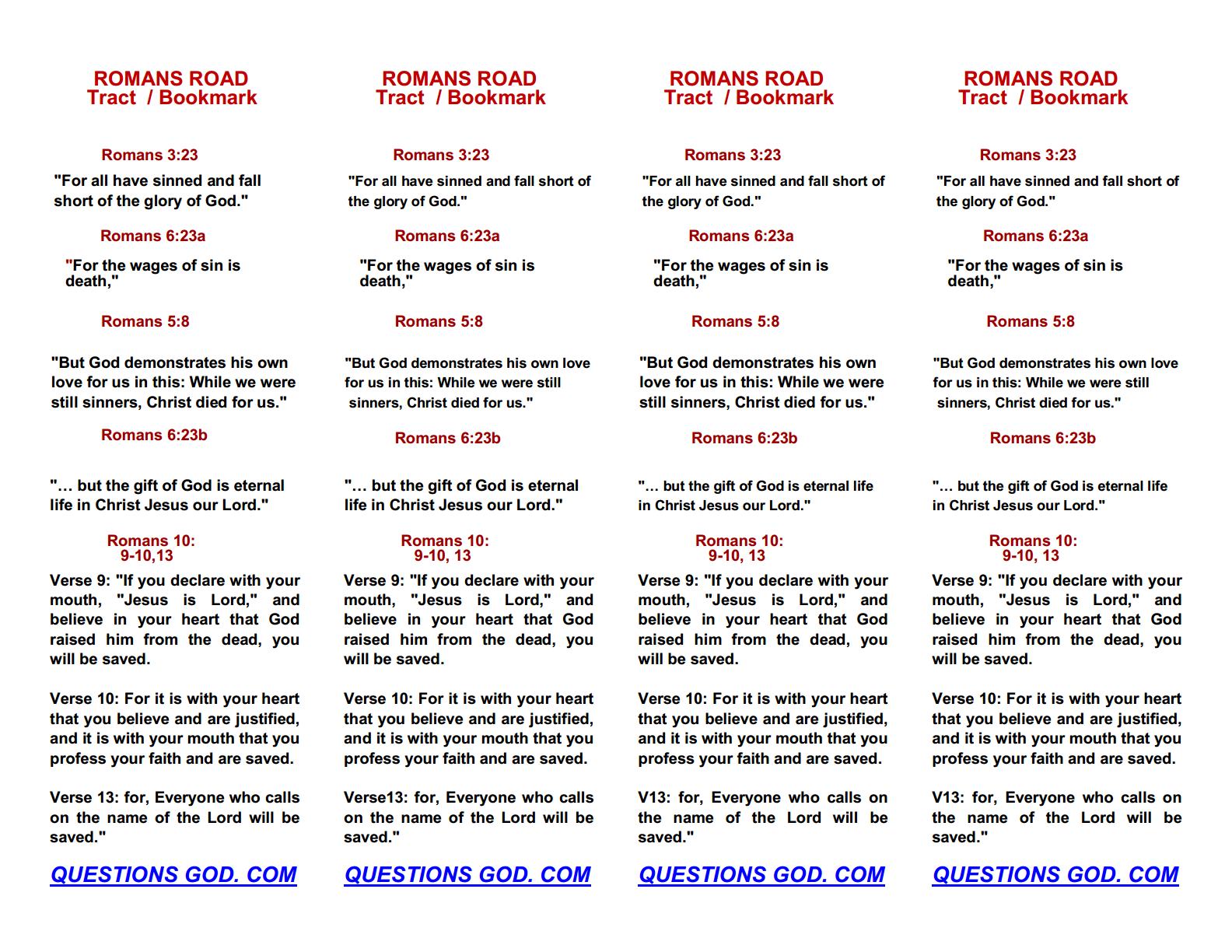 Romans Road 4 Tracts  Or 4 Bookmarks.
