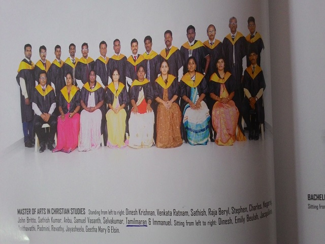 Tamil Maran graduating from Bible College